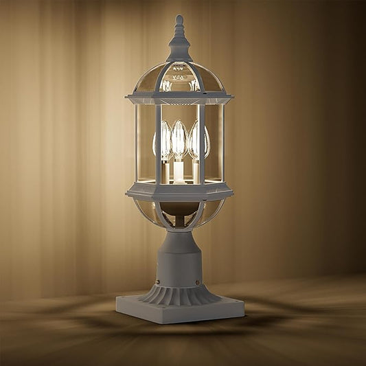 White Outdoor Post Light,19.21" 3-Light Lamp Post Light Fixture,Waterproof Anti-Rust Aluminum Pole Lights Outside Lantern for Garden,Yard,Patio,Pathway Lighting
