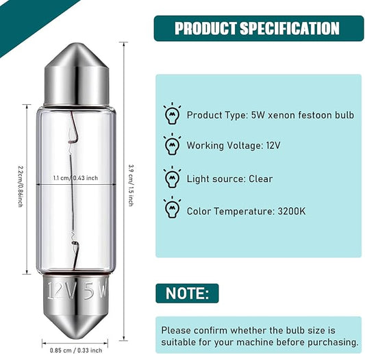 20 Pcs Xenon Festoon Light Bulb Clear Double Ended Festoon Bulb Marine Festoon Bulb 12V Standard Miniature 6411 Bulb for Mantel, Shelves, Bookcase, Refrigerator, Car Tail Light, Dome Light (5w)