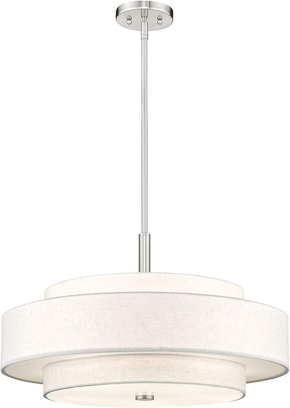 Livex Lighting Fabric Shade 52138-91 Meridian 5 Light Brushed Nickel Pendant