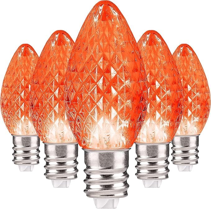 Holiday Lighting Outlet Faceted C7 Christmas Lights | Orange LED Light Bulbs Holiday Decoration | Warm Christmas Decor for Indoor & Outdoor Use | 2 SMD LEDs in Each Light Bulb | Set of 500