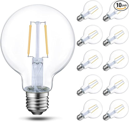 ENERGETIC SMARTER LIGHTING Dimmable LED Edison Light Bulb, G25 (G80) Globe Bulb, 60W Equivalent, 2700K Soft White, Christmas Light, E26 Standard Base, ETL Listed, 10-Pack