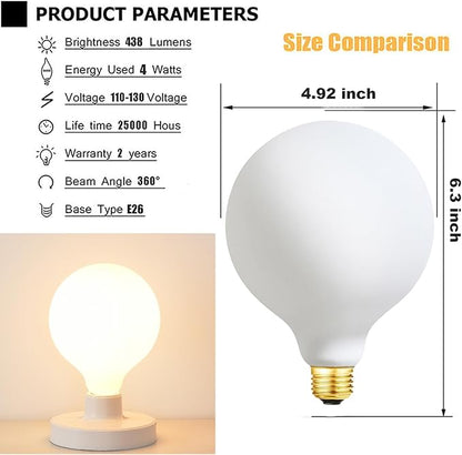 Leools G40 LED Light Bulb 3000K Soft White 4W Dimmable Flick-Free Matt White CRI95 438LM, 40W Equivalent Vintage LED Edison Globe Light Bulb,E26 Standard Base,1Pack