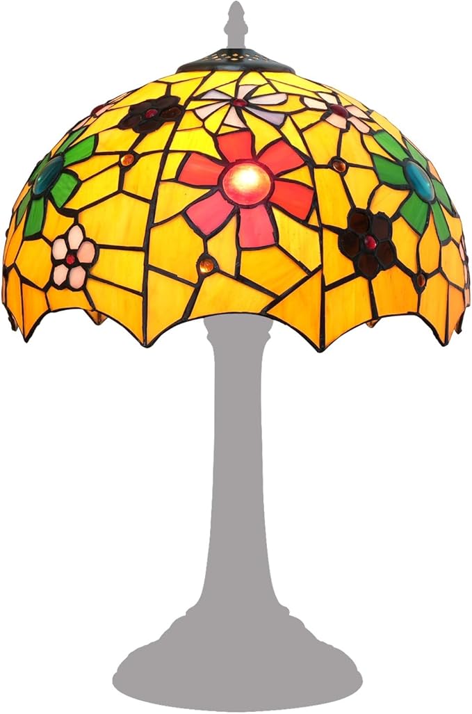 Tiffany Style Lamp Shade, 12 Inch Yellow Background Flower Stained Glass Lamp Shade Replacement Lamp Cover Accessories Fit for Table Lamp Pendant Light Ceiling Light