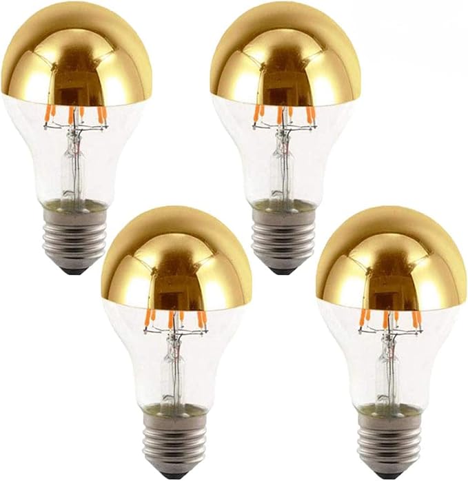 Lxcom Lighting A60/A19 Half Chrome Light Bulb 6W (60 Watt Equivalent) Dimmable Half Gold Reflected Light Warm White 2700K Decorative LED Edison Bulb E26 E27 Base Gold Tipped Mirror Bulbs,4 Pack