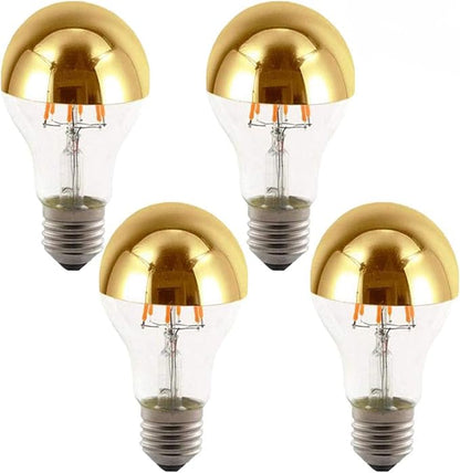 Lxcom Lighting A60/A19 Half Chrome Light Bulb 6W (60 Watt Equivalent) Dimmable Half Gold Reflected Light Warm White 2700K Decorative LED Edison Bulb E26 E27 Base Gold Tipped Mirror Bulbs,4 Pack