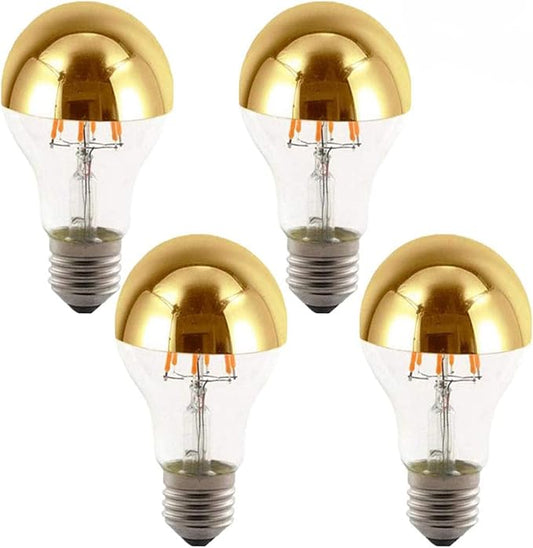 Lxcom Lighting A60/A19 Half Chrome Light Bulb 6W (60 Watt Equivalent) Dimmable Half Gold Reflected Light Warm White 2700K Decorative LED Edison Bulb E26 E27 Base Gold Tipped Mirror Bulbs,4 Pack