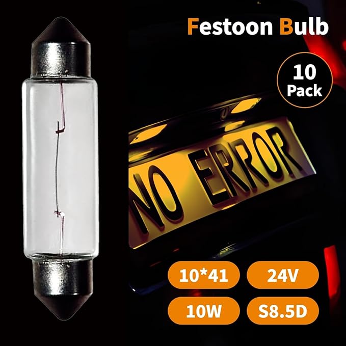 10 Pack Festoon Bulb 24V 10W Xenon Bulb Sv8.5-8 T3.25 10X41mm