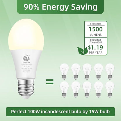 A19 LED Light Bulb, 100 Watt Equivalent LED Bulbs, 4000K Neutral White, 1500 Lumens, Standard E26 Base, Non-Dimmable, 15W Super Bright Light Bulbs for Home, Office Lamp, ETL Listed(20-Pack)