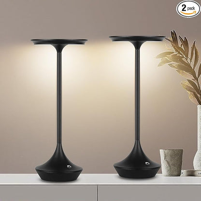2 Pack Rechargeable Cordless Table Lamps, Portable 4000mAh Battery Table Lights, 3 Color Stepless Dimming LED Wireless Desk Light with Memory Function for Outdoor/Dinner/Bar/Restaurant/Camping