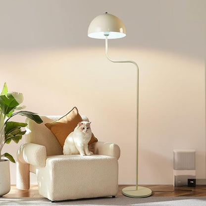 Unique Floor Lamp Metal Dome Shade Modern Floor Light Cute Mush-Room Standing Floor Lamp Tall White Lamp with Foot Switch and Iron Shade