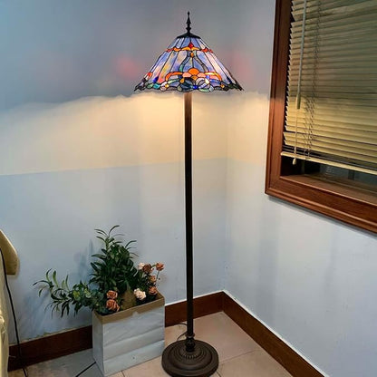 Bieye L10687 Baroque Tiffany Style Stained Glass Floor Lamp for Living Room Home Decoration, 3-Lights, 18" W x 63" H