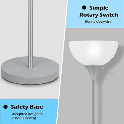 Floor Lamp, LED Standing Lamps with White Plastic Shade, Corner Floor Lights for Living Room Bedroom, Rotary Switch, Bulb not Included, Grey