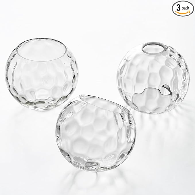 3 Pack Fixture Replacement Globe Shade, 6 Inch Diameter, E26 Base 1-5/8 Inch Fitter, Glass Globe Lampshade Cover for Pendant Wall Sconce Chandelier Vanity Light (3 Pack 6 Inch Clear Hammered Glass)