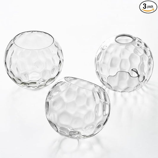 3 Pack Fixture Replacement Globe Shade, 6 Inch Diameter, E26 Base 1-5/8 Inch Fitter, Glass Globe Lampshade Cover for Pendant Wall Sconce Chandelier Vanity Light (3 Pack 6 Inch Clear Hammered Glass)