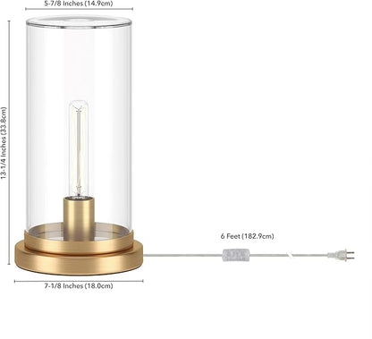 Henn&Hart 13" Tall Uplight Mini Lamp with Glass Shade in Brushed Gold, for Home, Living Room, Bedroom, Entertainment Room, Office, Kitchen, Dining