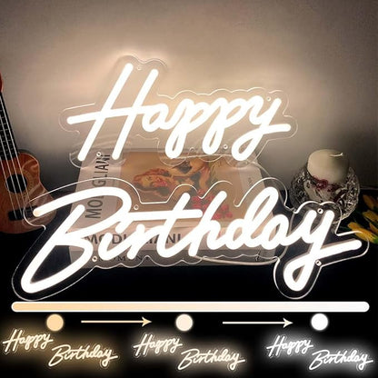 Happy Birthday Neon Sign - 3 Color Modes Happy Birthday Sign 17" - USB Happy Birthday Light Up Sign with Dimmable Switch - Happy Birthday LED Sign for Backdrop, Party, Celebration, Decoration