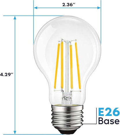 LUXRITE Vintage A19 LED Light Bulbs 100 Watt Equivalent, 1600 Lumens, 3500K Natural White, Dimmable Edison Light Bulbs, 12W, Damp Rated, UL Listed, Clear Glass Filament Bulb, E26 Medium Base (6 Pack)