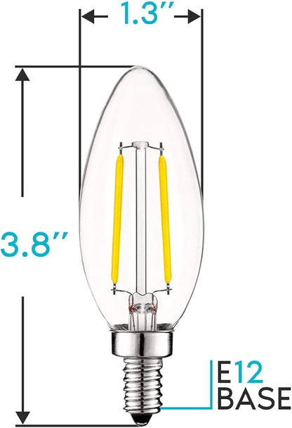 LUXRITE 4W Vintage Candelabra LED Bulbs Dimmable, 400 Lumens, 4000K Cool White, LED Chandelier Light Bulbs 40W Equivalent, Clear Glass, Filament Candle Bulb, UL Listed, E12 Base (6 Pack)