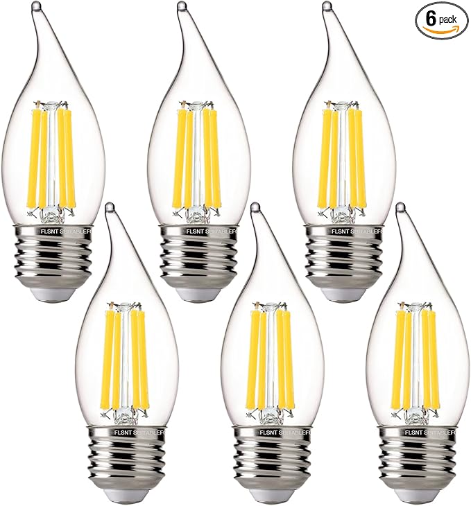 FLSNT 5000K Daylight LED Chandelier Edison Bulbs, 100W Equivalent, Dimmable CA11 E26 Base LED Candelabra Bulbs, 800LM, 6 Pack UL,CA65 Listed.