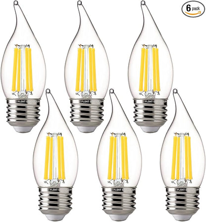 FLSNT 5000K Daylight LED Chandelier Edison Bulbs, 100W Equivalent, Dimmable CA11 E26 Base LED Candelabra Bulbs, 800LM, 6 Pack UL,CA65 Listed.