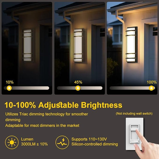Modern Outdoor Wall Lights 16 Inch, Dimmable Exterior Wall Sconce, 3000K 4000K 6000K Adjustable Color Temp,IP65 Waterproof Black Outdoor Lighting for Porch,Garage,Patio,Garden,House,Hallway, Backyard