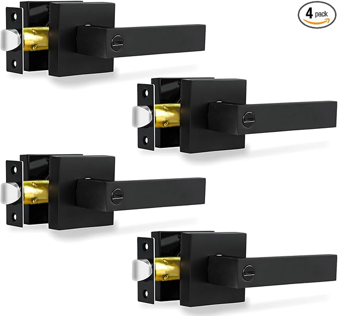 Privacy Door Levers, 4 Pack Matte Black Door Handles Heavy Duty Bed and Bath Door Locks Interior Keyless Locksets, Reversible for Left Right Handed Doors