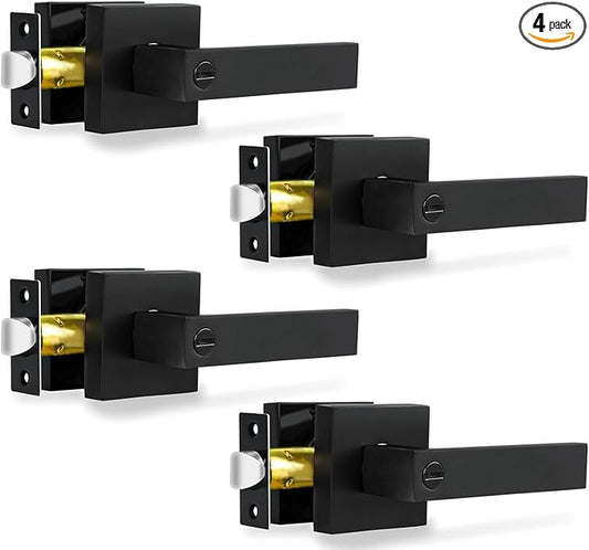 Privacy Door Levers, 4 Pack Matte Black Door Handles Heavy Duty Bed and Bath Door Locks Interior Keyless Locksets, Reversible for Left Right Handed Doors