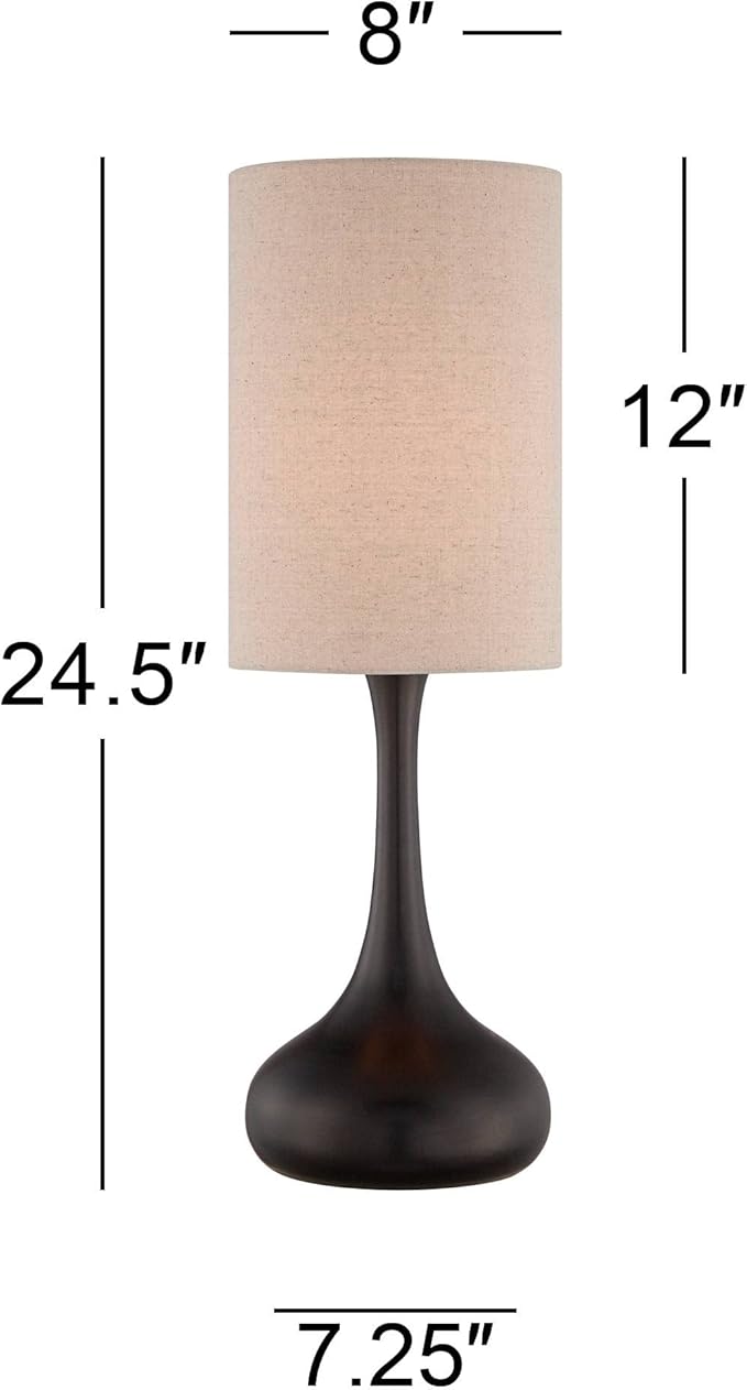 360 Lighting Droplet 24 1/2" High Mid Century Modern Table Lamp Brown Espresso Bronze Finish Metal Single Fabric Tan Cylinder Shade Living Room Bedroom Bedside Nightstand House Office Home Reading