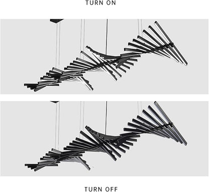 JAYMP Designer Chandelier Modern Dimmable LED Pendant Light, Adjustable Strip Light Bar, Remote Control Kitchen Island Dining Room Hanging Lamp, Matte Black 40lights