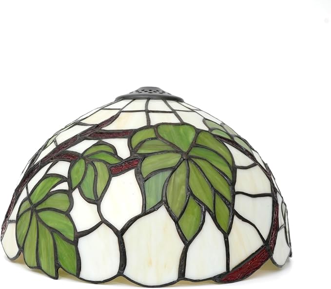 Tiffany Lamp Shade Replacement, 12 Inches Grape Leaves Stained Glass Vintage Handmade Cute Decor Ceiling Light Shade for Table Lamp Pendant Light