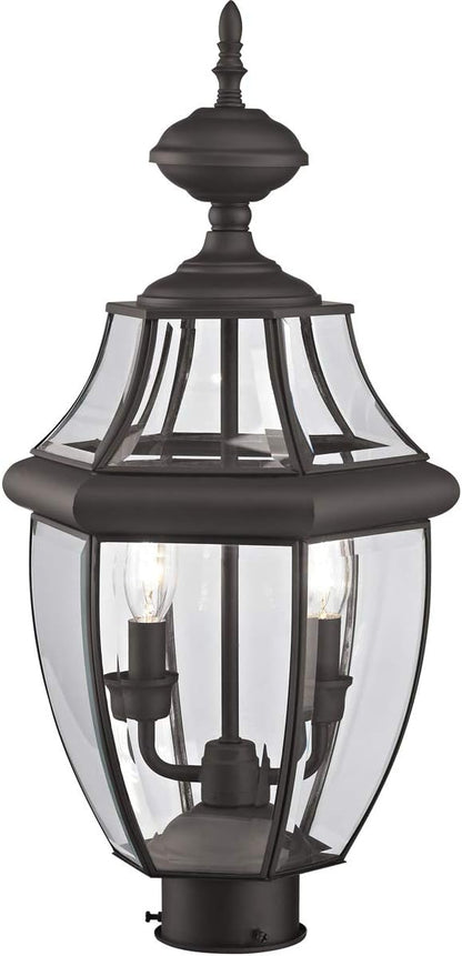Livex Lighting 2254-07 Monterey 2 Light Outdoor Bronze Finish Solid Brass Post Head with Clear Beveled Glass