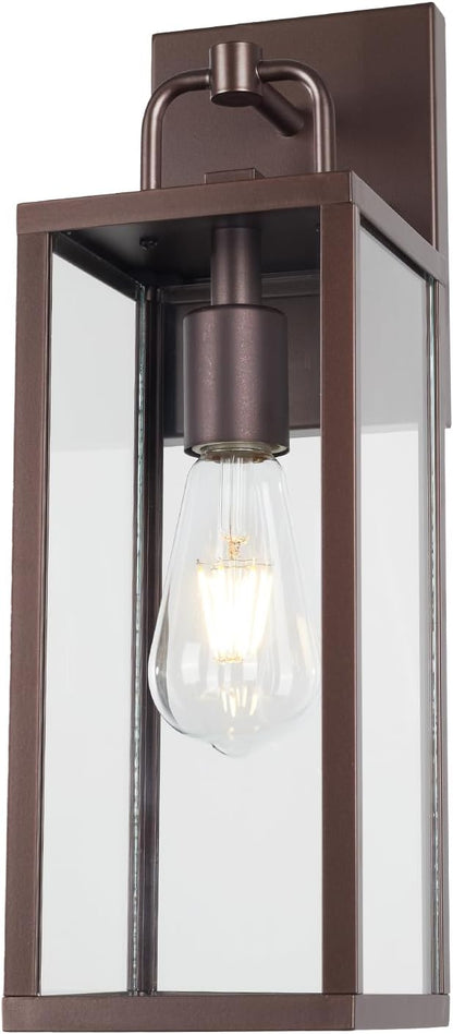 Transitional Outdoor Wall Sconce Light, 16 Inch Tall Modern Exterior Wall Lighting with Clear Glass, Anti-Rust Powder Coat Bronze Outside Lantern Lamp for Front Porch Doorway Patio, 1 Pack
