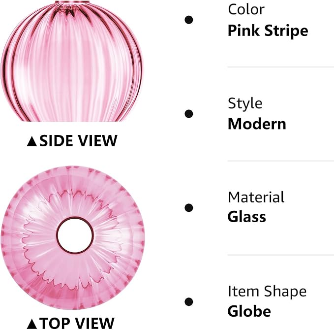 Clear Glass Shade,Replacement Globe & Cover for Lighting Fixture, 8" Diameter, Replacement with 1.65 Inch Fitter for Wall Lamps Chandeliers or Ceiling Light (1, 8Inch - Pink Glass)