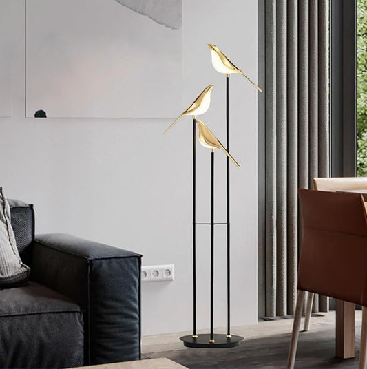 Modern Black and Gold Floor Lamp Unique Lamps Creative Bird Standing Floor Lamp Tall Metal Standing Light 3 Vivid Birds Shade Art Deco Floor Lamps for Living Room Bedroom - Warm Light