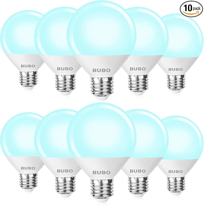 BUBO Vanity Light Bulbs 60 Watt Equivalent, Bathroom Light Bulbs Daylight White 5000K, G25 Globe Round Bulb 800 Lumens, E26 Medium Base, 7W, Non-Dimmable, 10 Pack