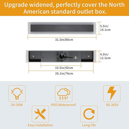 Upgrade Widened 2 Pack Long LED Wall Light, 31.4inch Modern Wall Sconce, 31W, 3000K Warm White, IP65 Waterproof, White Acrylic, Outdoor Wall Mount Light Fixture for Patio, Garage, Entryway, Fence