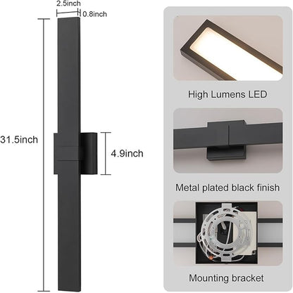 2-Packs Modern Outdoor Wall Lights 31.5" Long LED Outdoor Sconce Lights, Black Linear Exterior Wall Lighting for Porch & Patio Garage Entrance