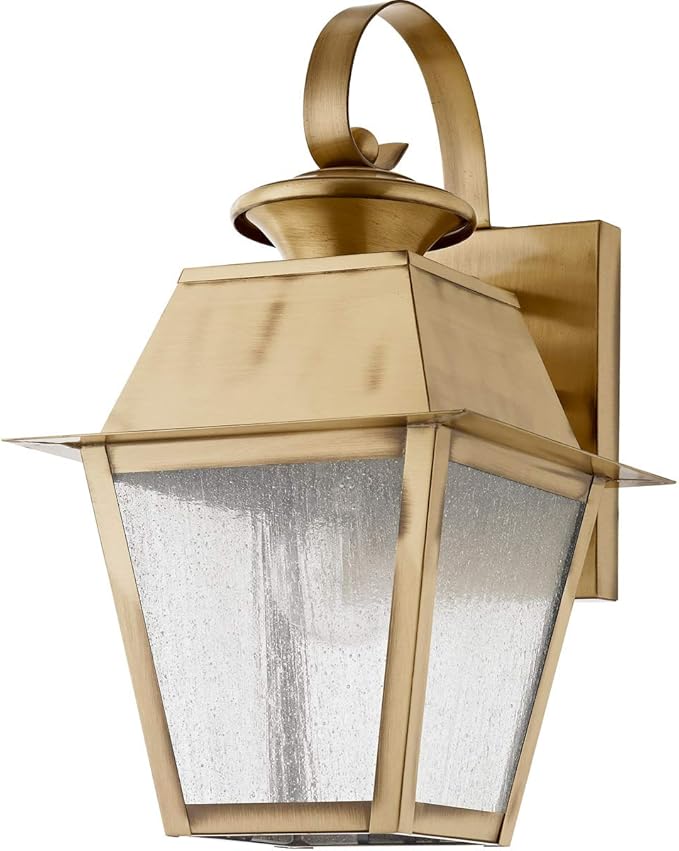Livex Lighting 2162-01 Transitional One Light Outdoor Wall Lantern from Mansfield Collection Finish, Antique Brass, 7.5" W x 12.5" H