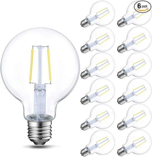 Energetic 12-Pack LED Globe G25 Dimmable Edison Light Bulb, 40 Watt Equivalent, 5000K,350LM, E26 Medium Screw Base, Christmas Light, G80 LED Edison Light Bulb, UL Listed