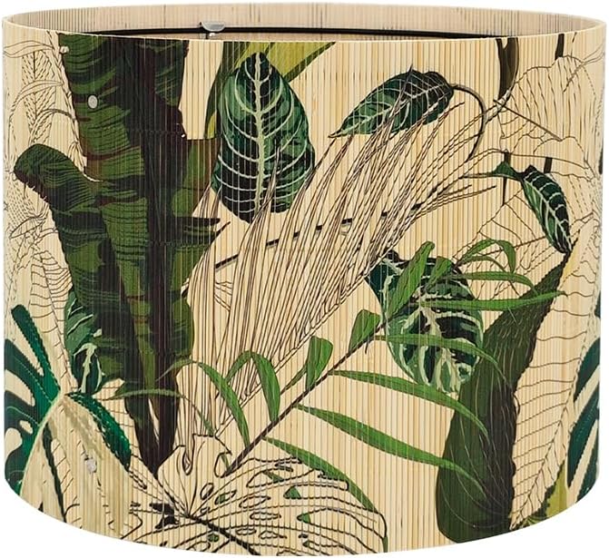 Bamboo Lampshade With Tropical Plants green floral Design, Suitable For Floor Lamps And Desk Lamps, Art deco, Rustic And Elegant, Groovy Unique(11.8 * 9Inch) (Tropical Plants A)