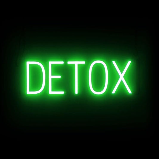 SpellBrite DETOX Sign | Beauty-Related Sign with Neon Look, Green LED Light Source | 20.8" x 6.3"