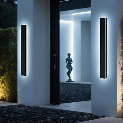Upgrade Widened 2 Pack Black Outdoor Wall Sconce, 47.2inch Dimmable Modern LED Exterior Light Fixture, 3000K-6000K, IP65 Waterproof, Long Wall Mount Lamp for Fence, Garden, House with Remote Control