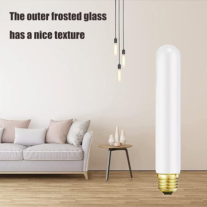 T10 LED Light Bulb 7.3inch E26 Base Matt Opal Porcelain Warm White 2700K Dimmable Edison 6W Led Tubular Bulb,600LM,60 Watt Equivalent,Outside Frosted Glass,for Cabinet Display Cabinet etc,4 Pack.