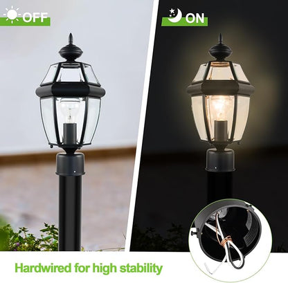 Kalium Outdoor Post Lights, 15" Lamp Post Light Fixture Waterproof Aluminum Housing with Glass, E26 Base Matte Black Lamp Posts Outdoor Lighting for Garden Patio Pathway Walkway （Pole not Included）