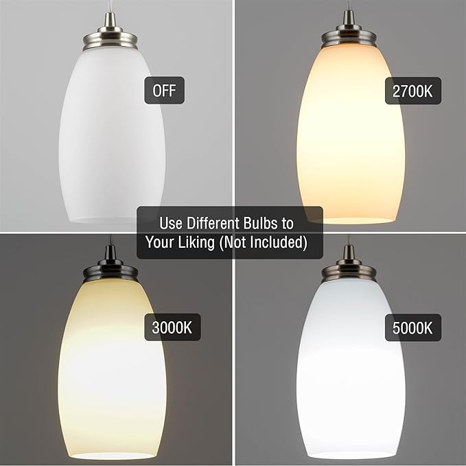 Kira Home Coast 9" Modern Oval Mini Pendant Light + White Frosted Glass Shade, Brushed Nickel Finish, 2-Pack
