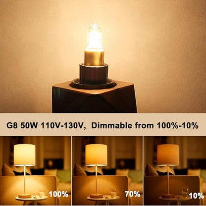 Vinaco G8 Halogen Bulb 50W, 10 Pack High Output 120V With G8 Base, 2800K Warm White Dimmable Xenon Light for Range Hood, Cabinet, Chandelier, Table Lamp