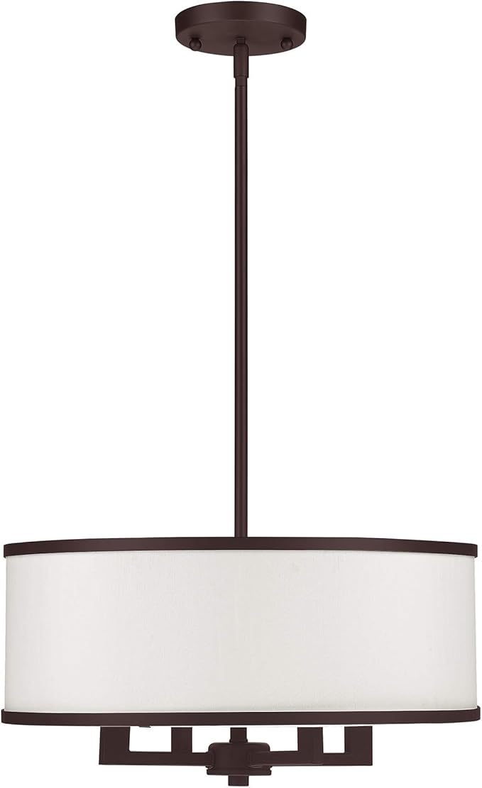 Livex Lighting Fabric Shade 62615-07 Transitional Four Light Pendant from Park Ridge Collection in Bronze/Dark Finish