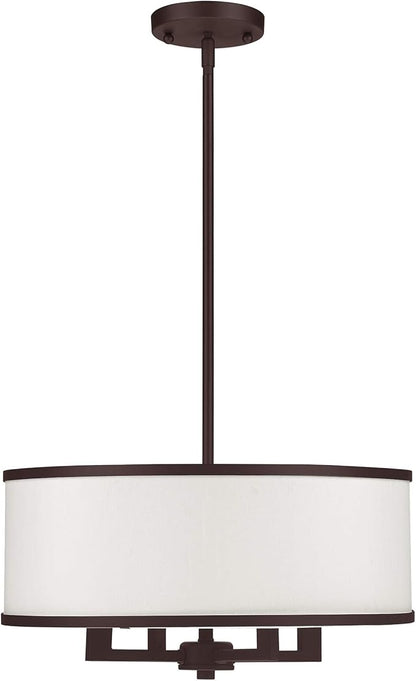 Livex Lighting Fabric Shade 62615-07 Transitional Four Light Pendant from Park Ridge Collection in Bronze/Dark Finish