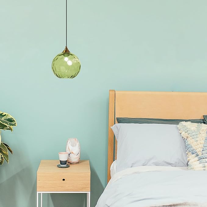 7.8 Inches Green Glass Globe Pendant Lights Fixtures E26 Modern Farmhouse Glass Ball Pendant Lighting with Gold Brass Finish (Green)