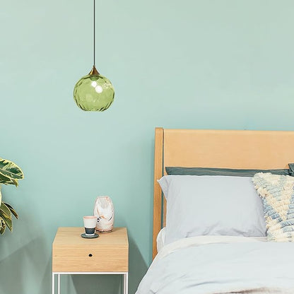 7.8 Inches Green Glass Globe Pendant Lights Fixtures E26 Modern Farmhouse Glass Ball Pendant Lighting with Gold Brass Finish (Green)